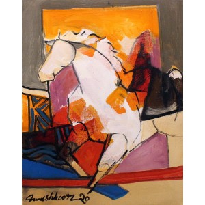 Mashkoor Raza, 16 x 12 Inch, Oil on Canvas, Horse Painting, AC-MR-435